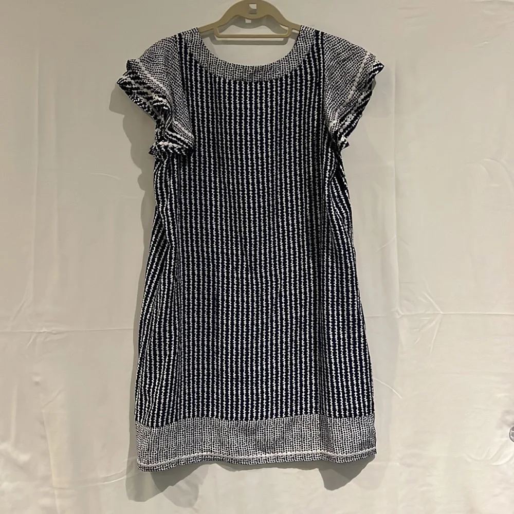 NWT VV Dot Stripe Vineyard Tunic Dress w/ Tassels, detail on flutter sleeves, M - Picture 6 of 8
